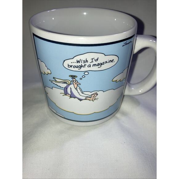 The Far Side Angel Wish I'd Brought A Magazine Mug Gary Larson 1985 With Box - Picture 5 of 7